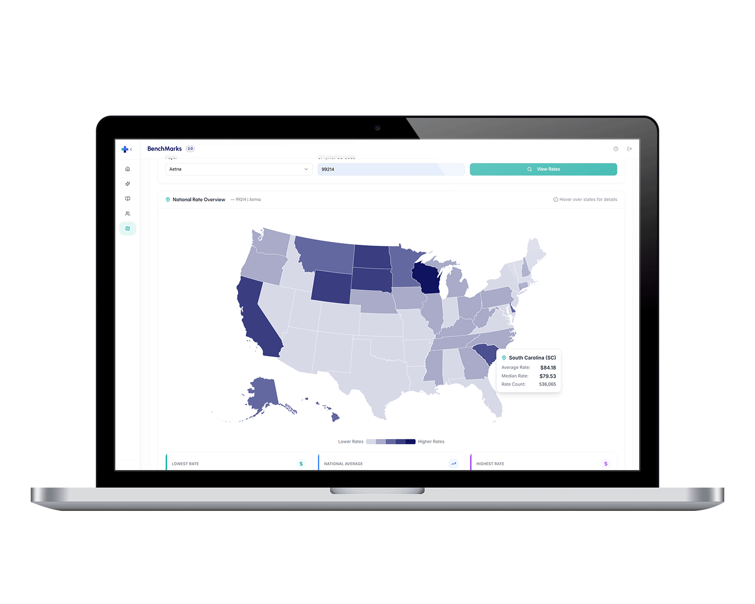 Rate Atlas product showing a nationwide map of negotiated rates by state